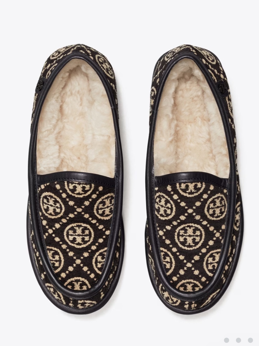 Tory Burch Black T Monogram Buddy Shearling Loafer Flats Size 8.5 Luxury Shoe